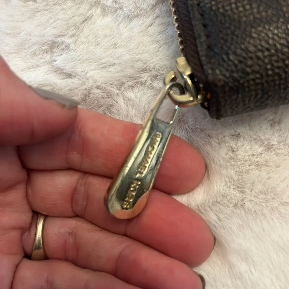 Michael Kors Beige Suede Pouch & Brown MK Signature Zip Wallet